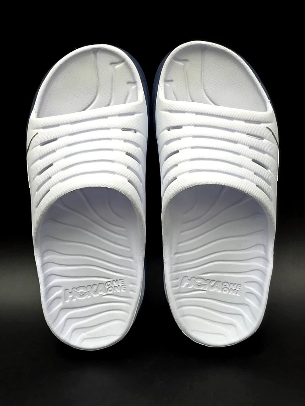 Hoka One One White and Blue Slide Sandals - Picture 10 of 14